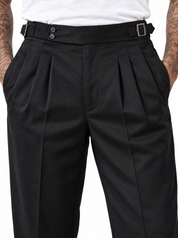 EXPLORER Pantalone vita alta con fibbie nero