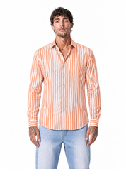 Camicia cotone rigata arancio 601/BLK