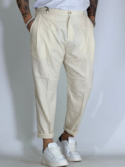 Nomad lino · Pantalone carrot con pince avorio