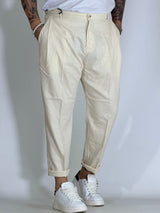 Nomad lino · Pantalone carrot con pince avorio
