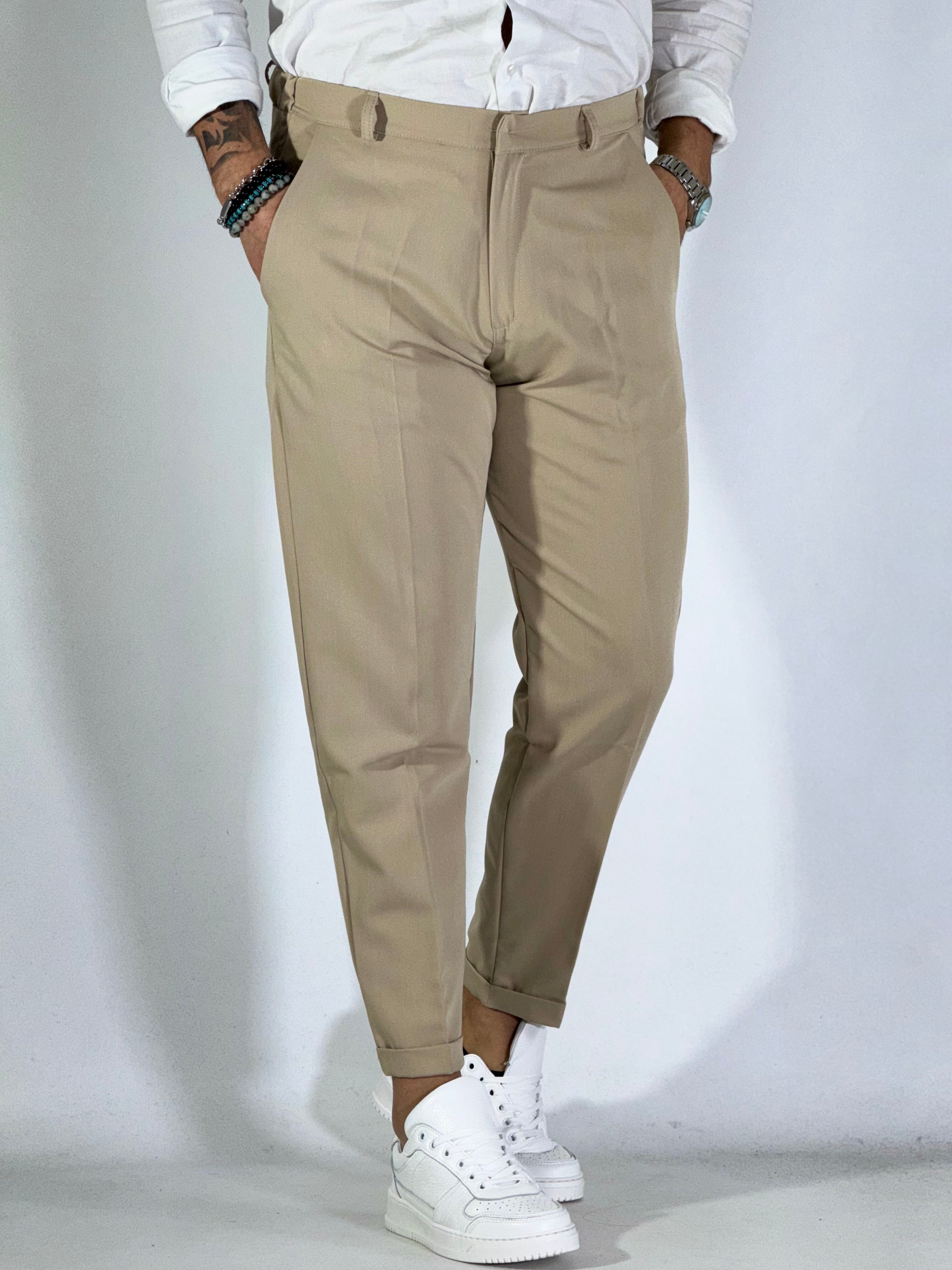 Pantalone beige UM256 bottone a scomparsa