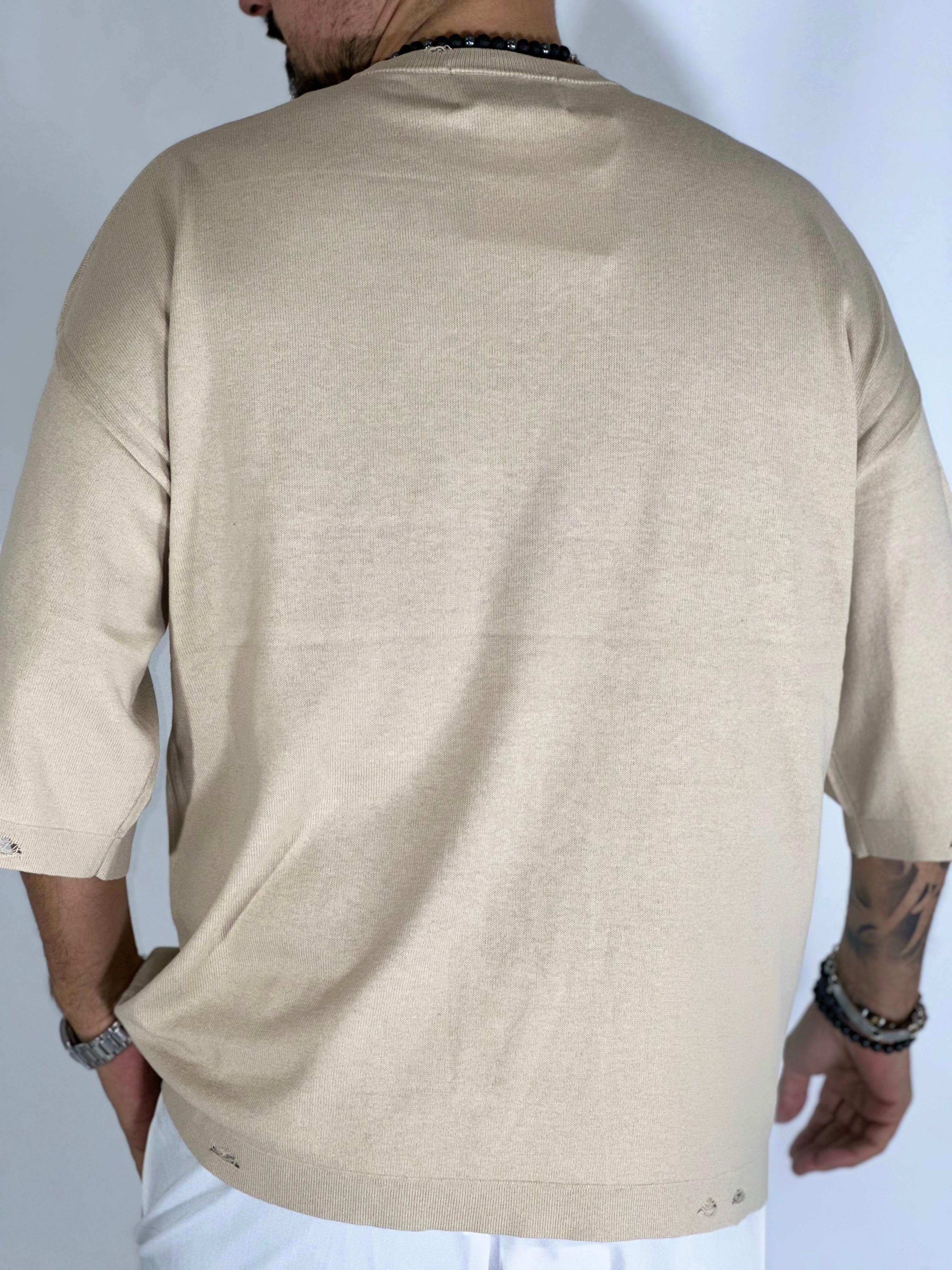 T-shirt over sfrangiata beige W86009