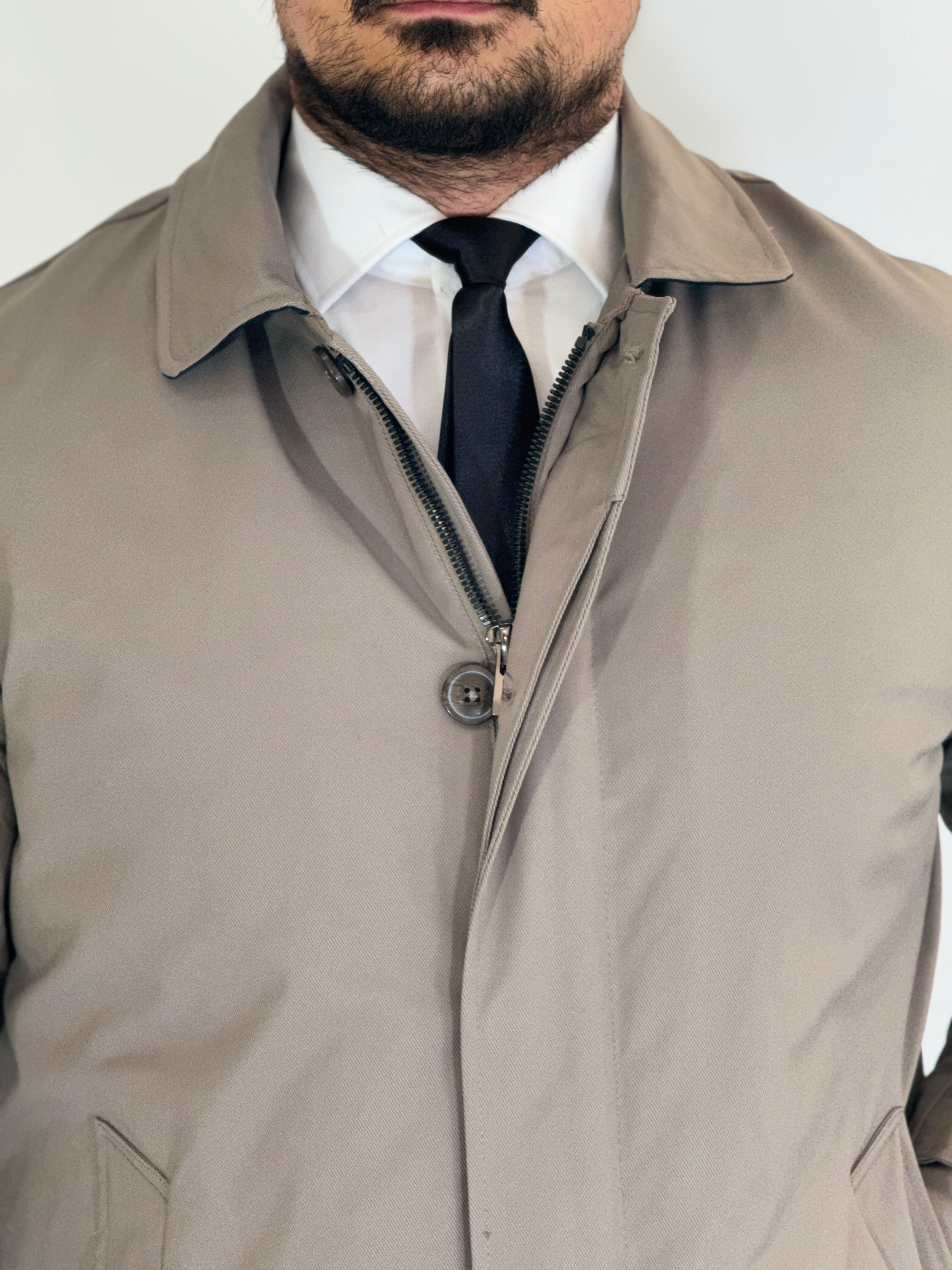Trench tessuto diagonale imbottito tortora RCS007WF
