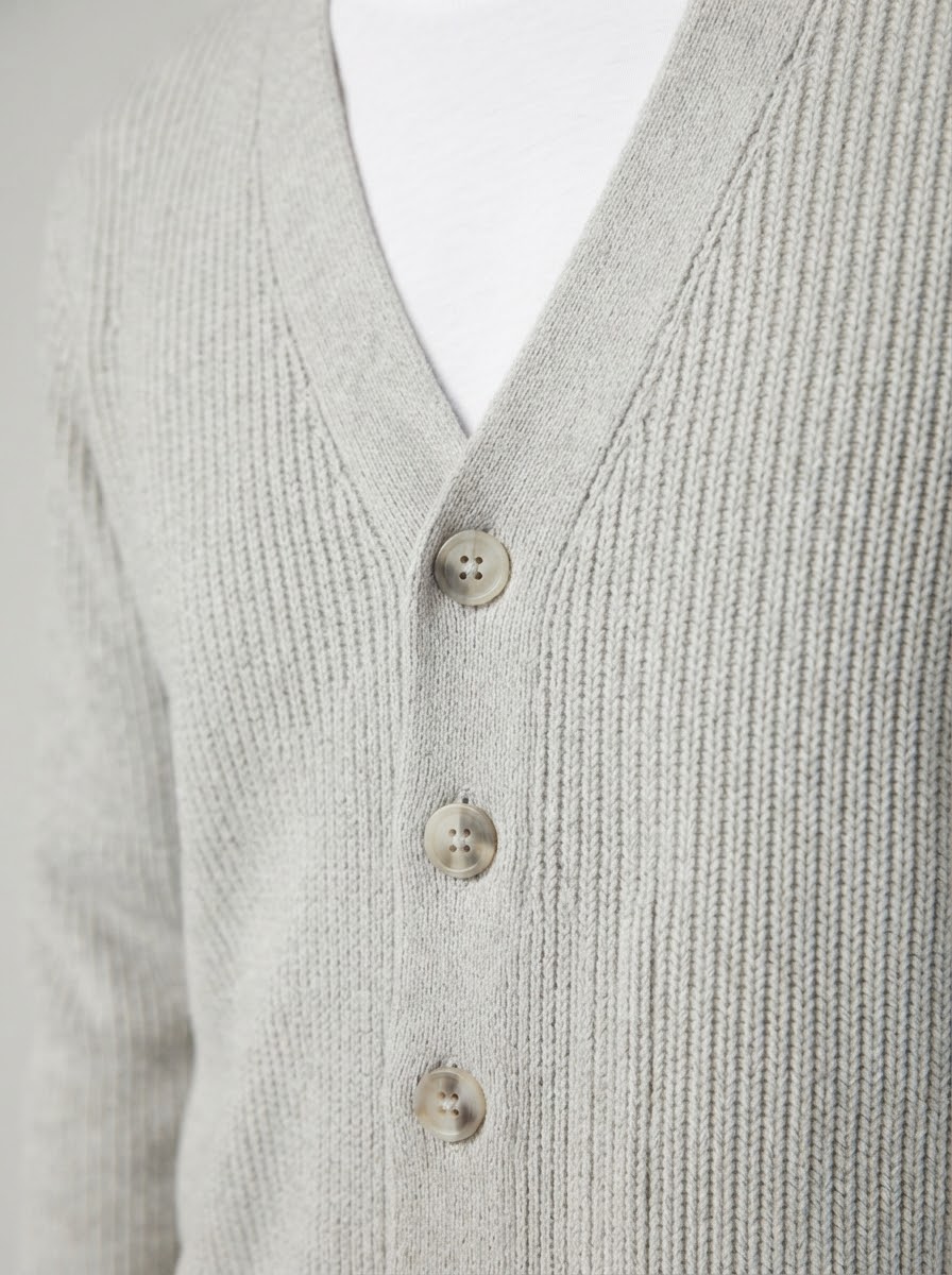 DAMON Cardigan basic a costine avorio