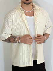 Camicia cropped rigata gialla CAM7758