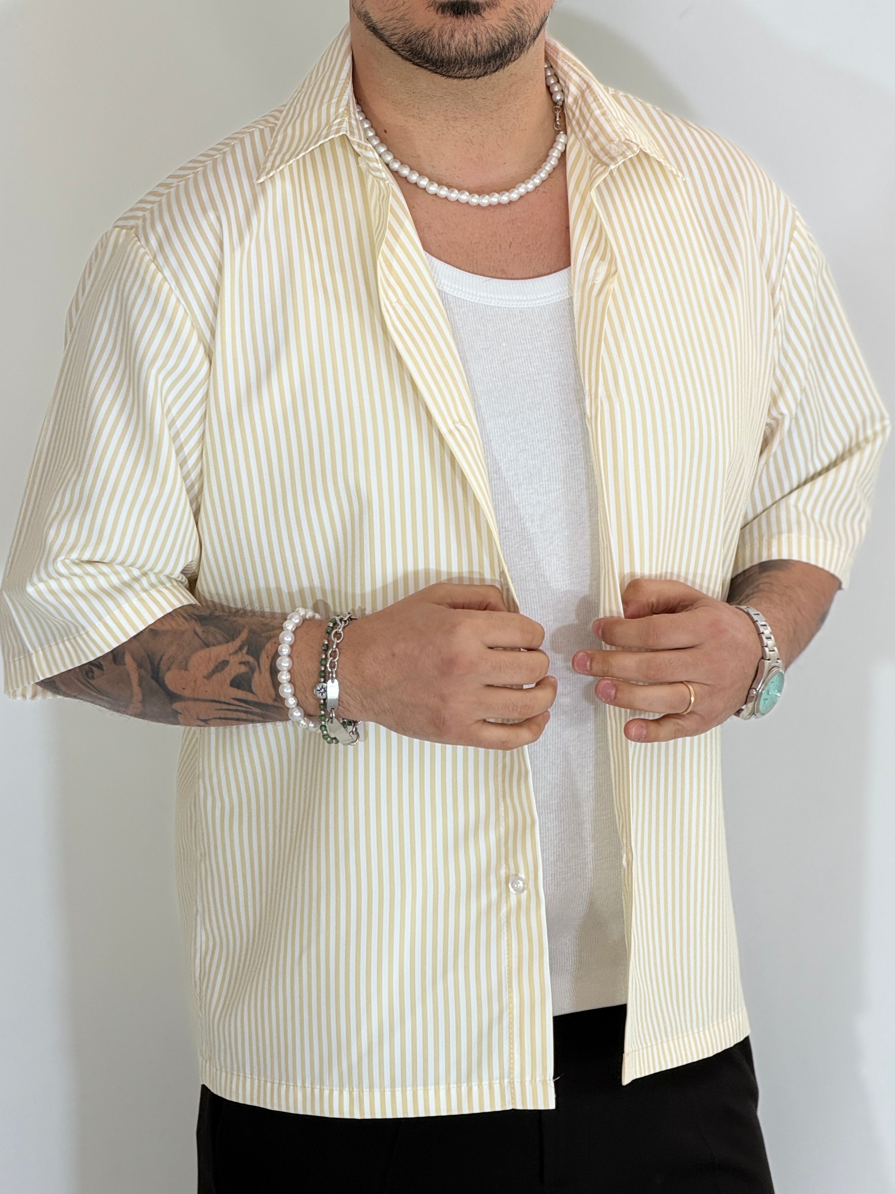 Camicia cropped rigata gialla CAM7758