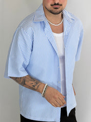 Camicia cropped rigata cielo CAM7758