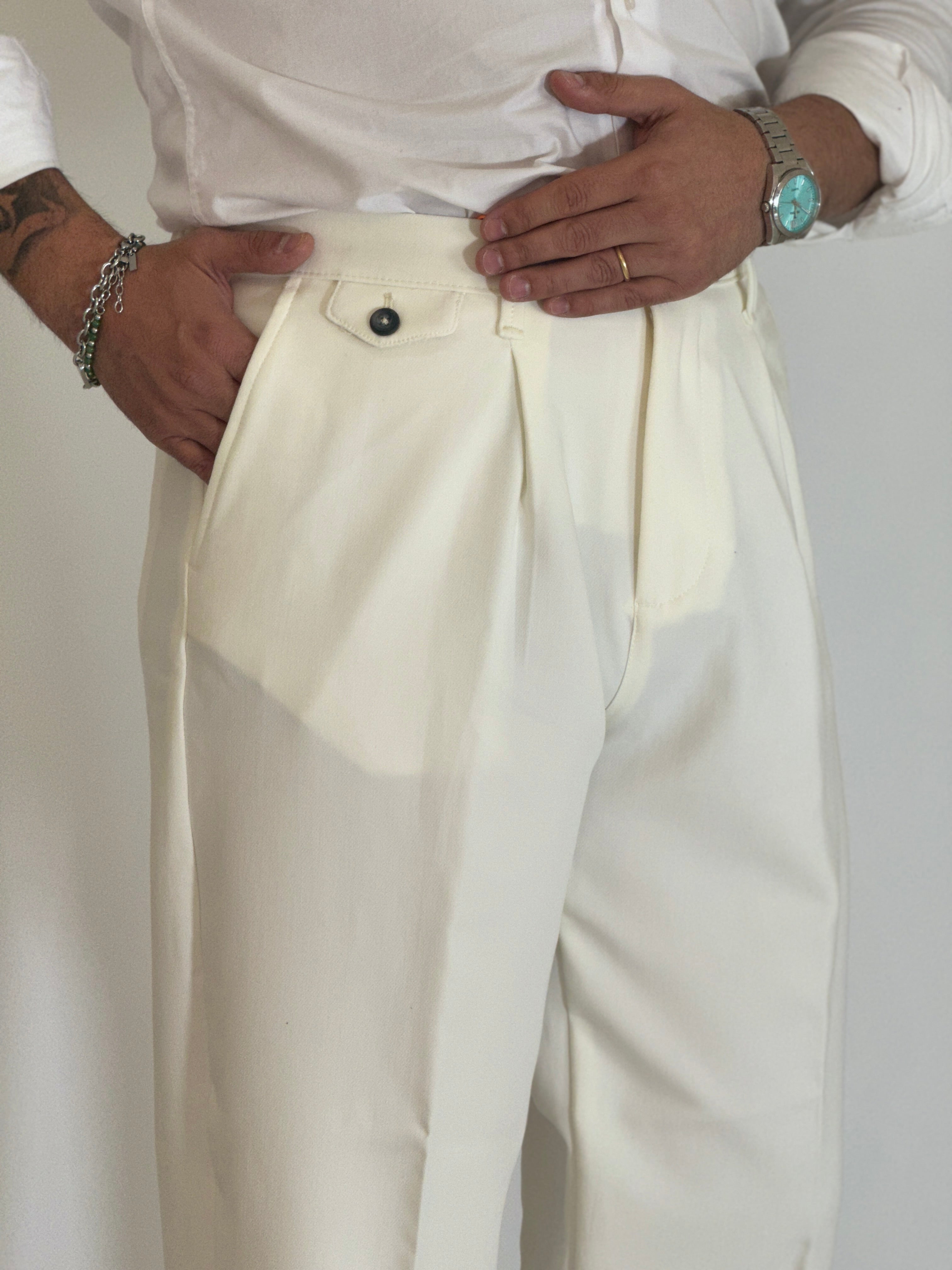 Pantalone vita alta panna KLAUS