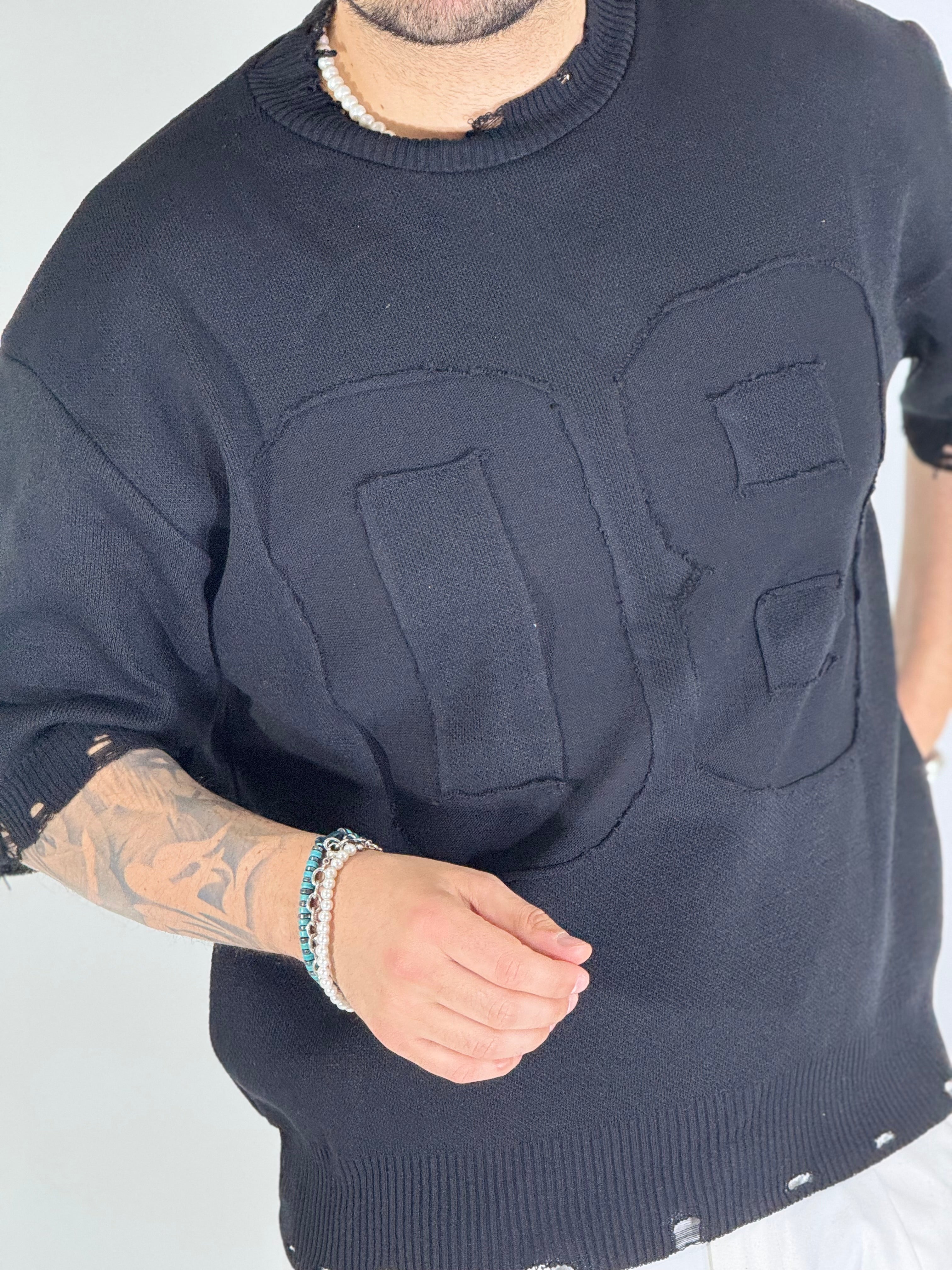 T-shirt 08 over sfrangiata nera Z654