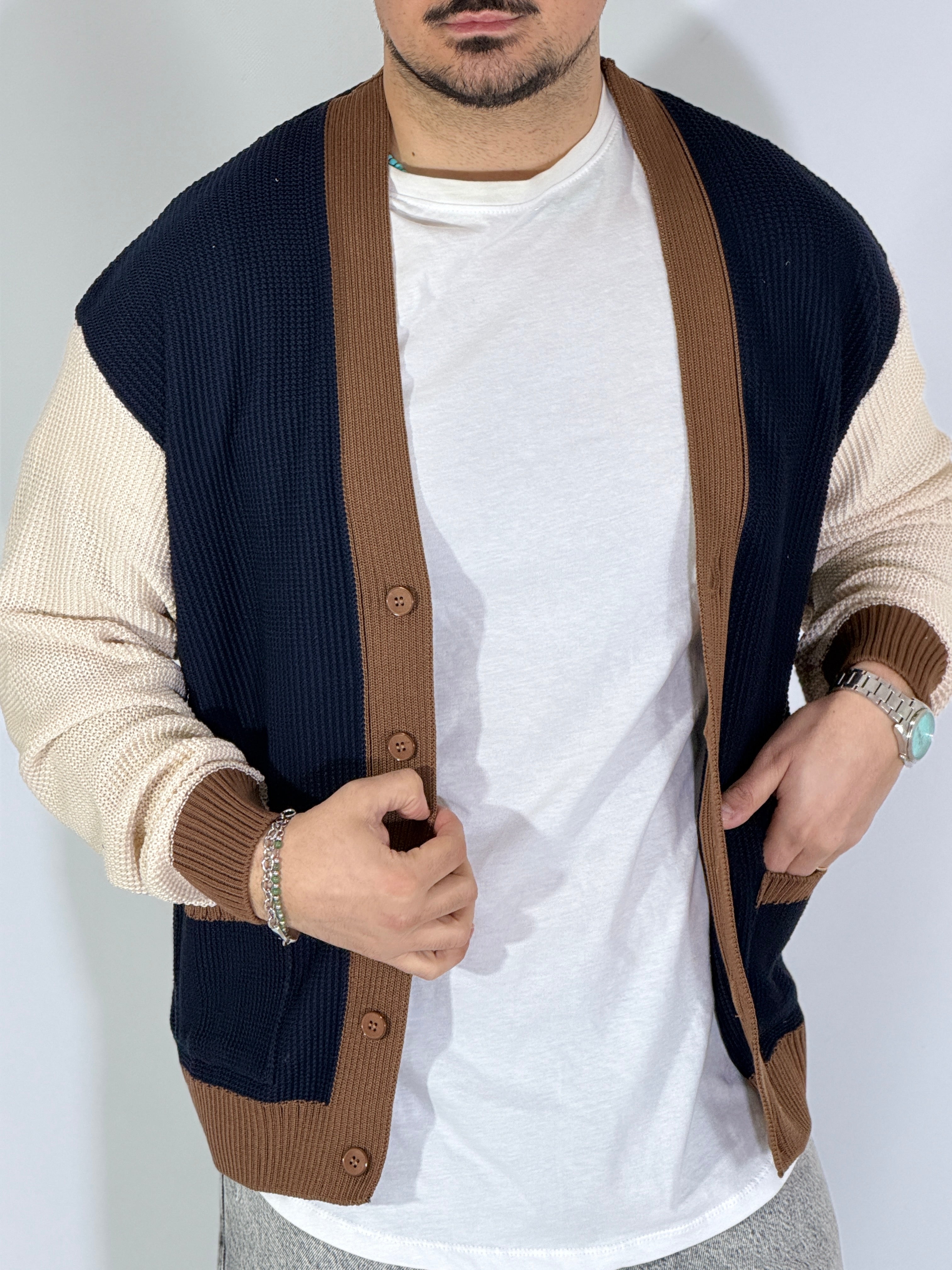 Dale · Cardigan tricolor blu scuro