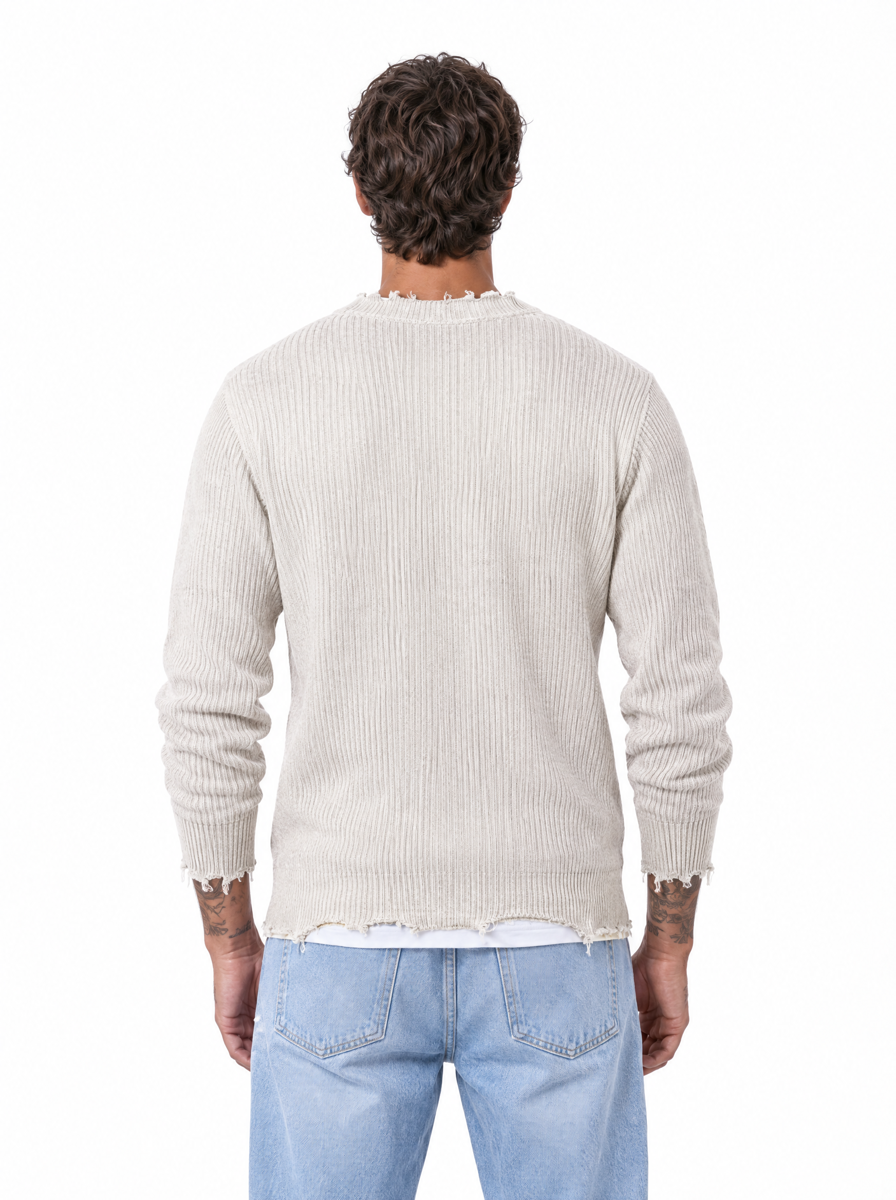 Maglia a costine spalla scesa ivory white W86429