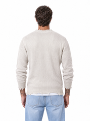 Maglia a costine spalla scesa ivory white W86429