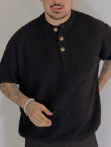 T-shirt serafino a costine nero VIP972A
