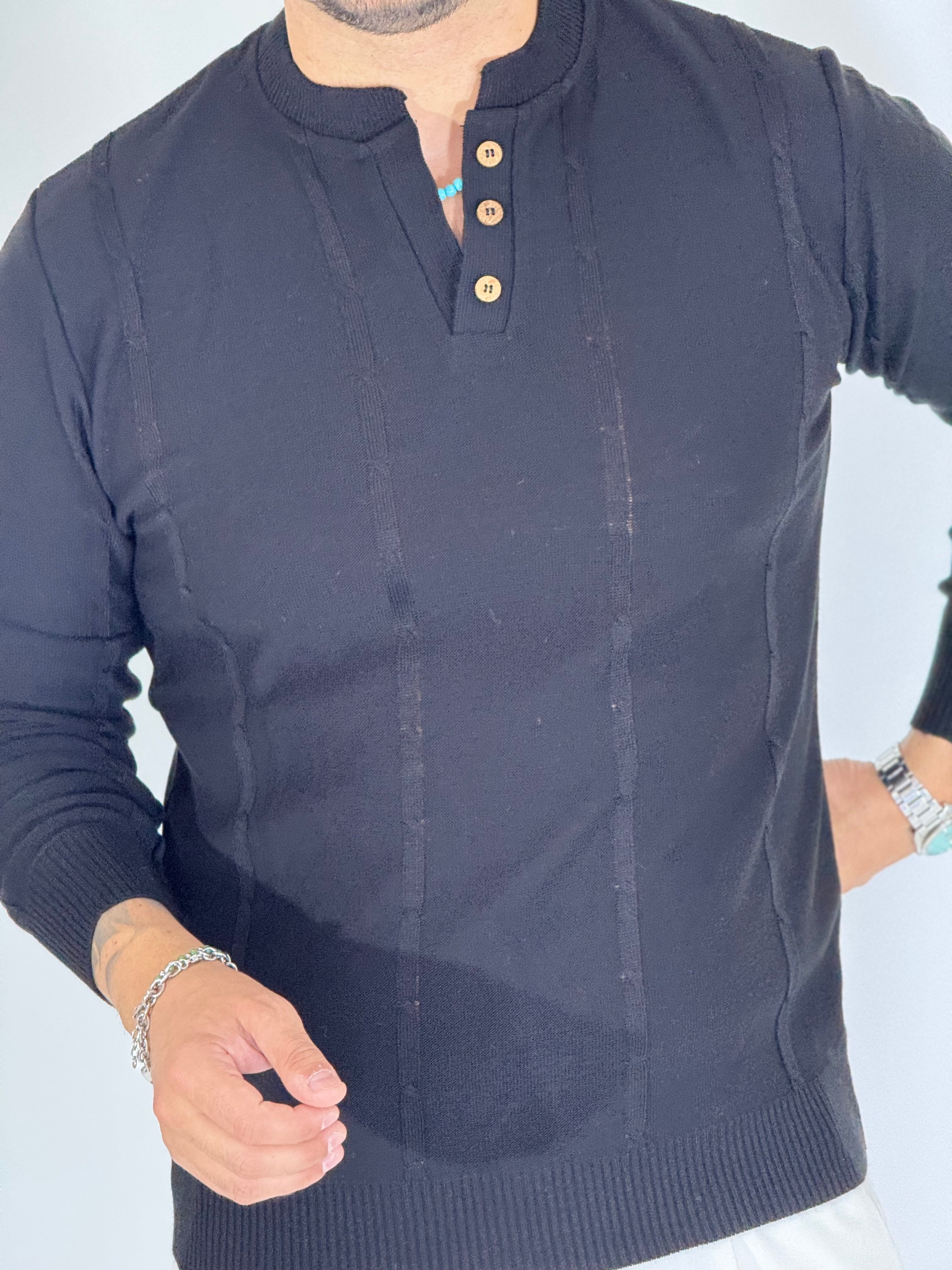 Maglia serafino 3 bottoni nera A446