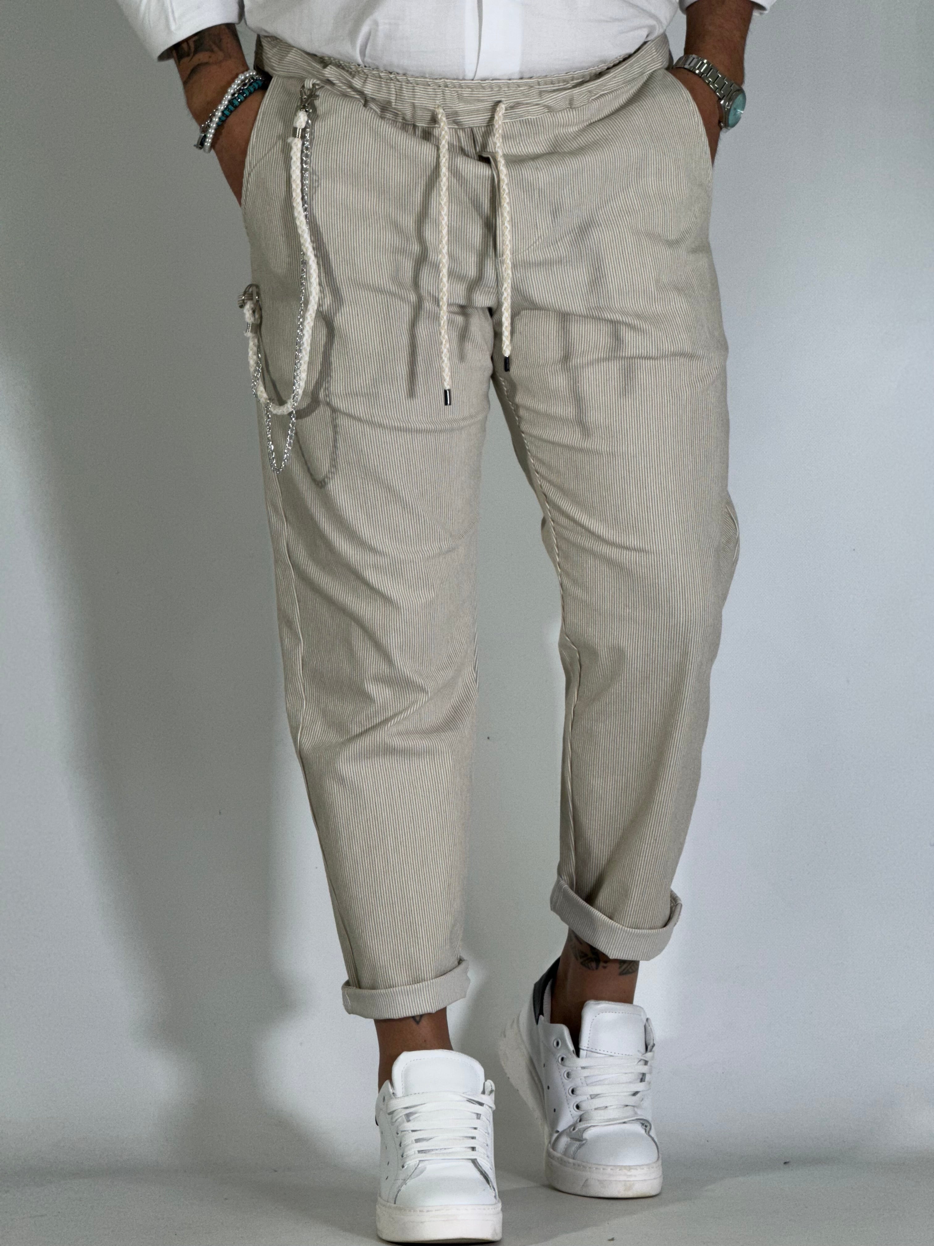Pantalaccio rigato stretto beige GPE542