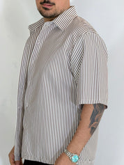 Camicia cropped rigata moro CAM7758