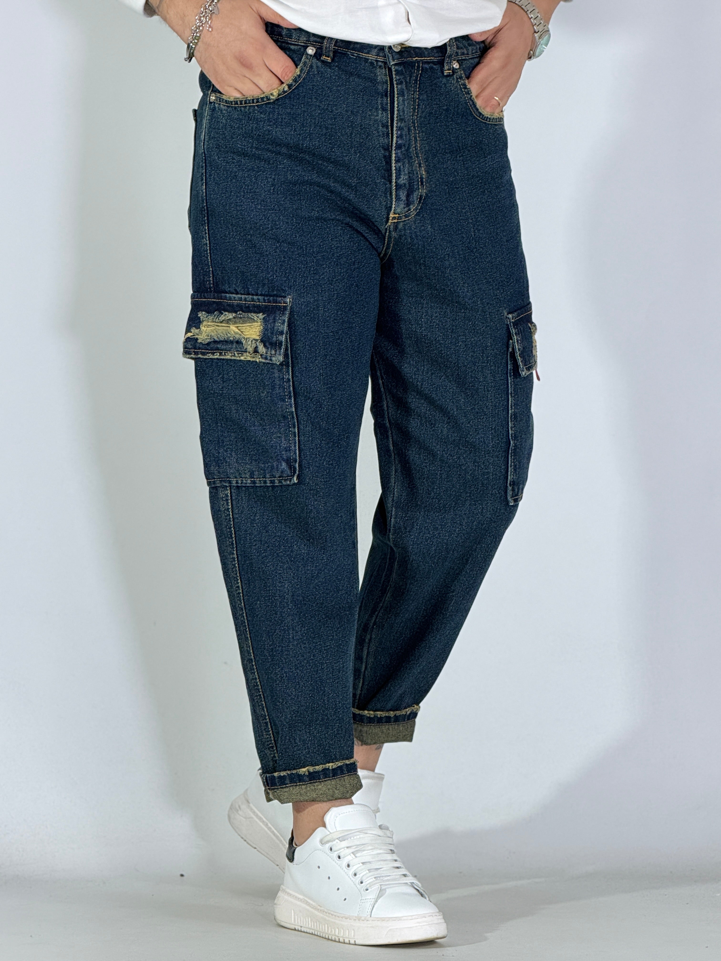 Kenya· Jeans loose fit cargo sabbiato