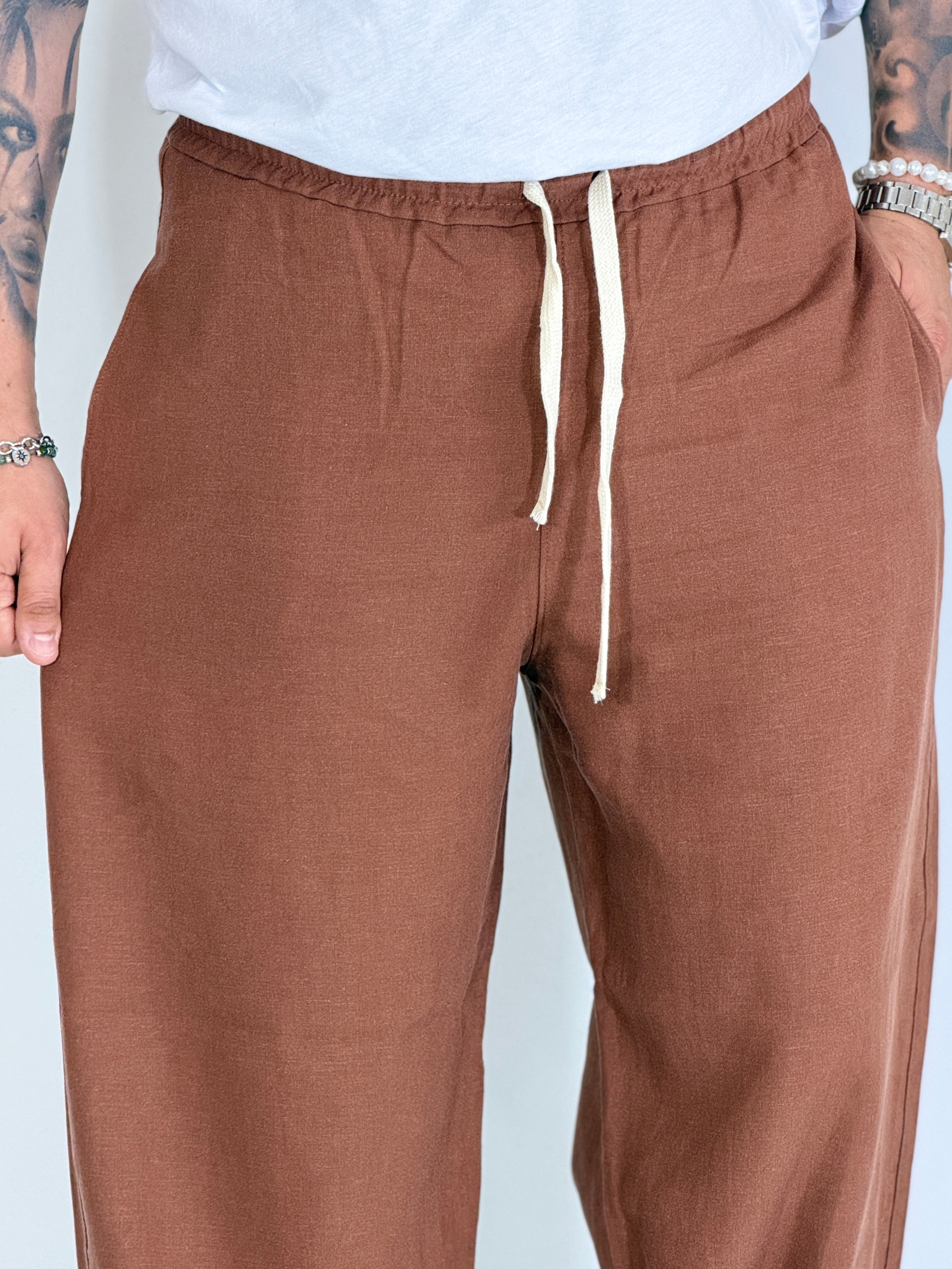 Pantalaccio in lino balloon cioccolato KANTO