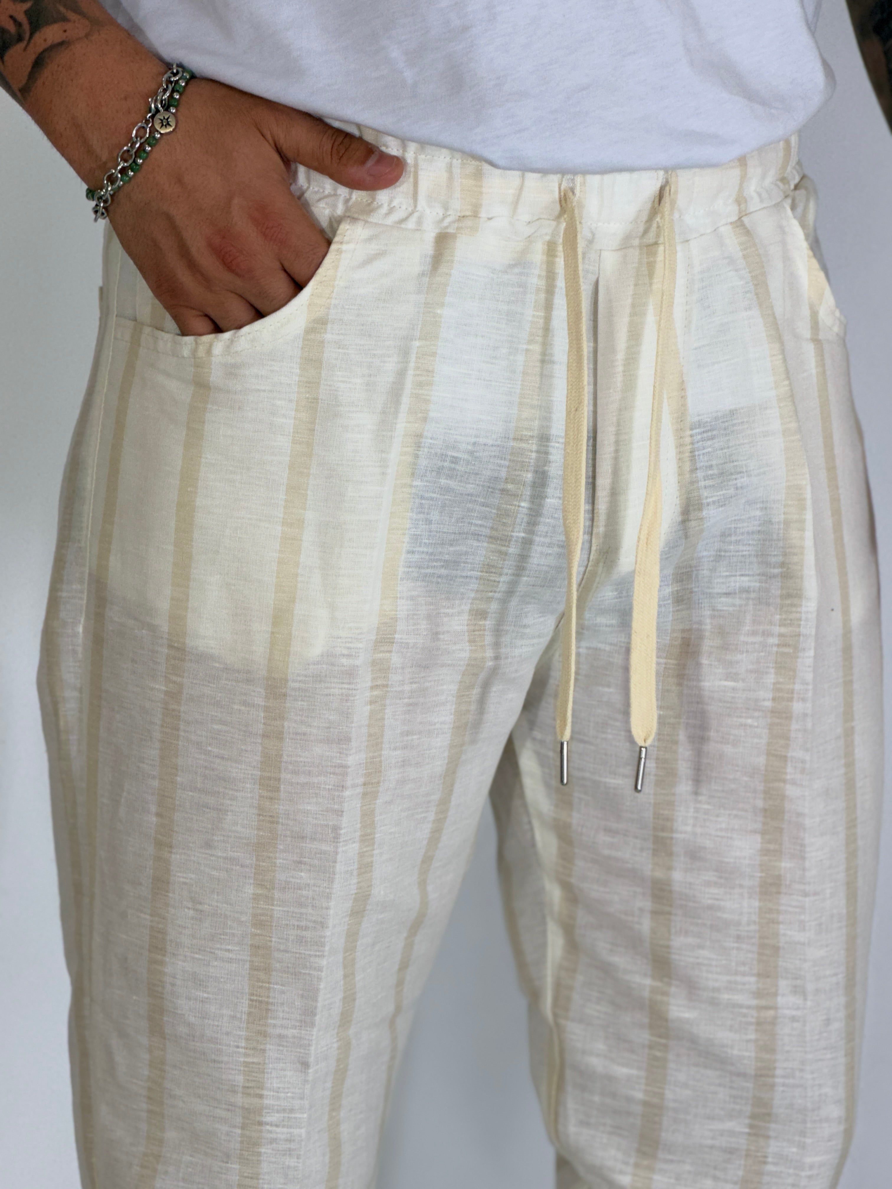 Pantalaccio effetto lino rigato MADRID