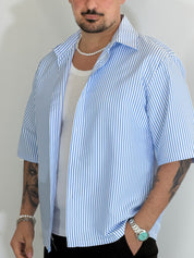 Camicia cropped rigata cielo CAM7758