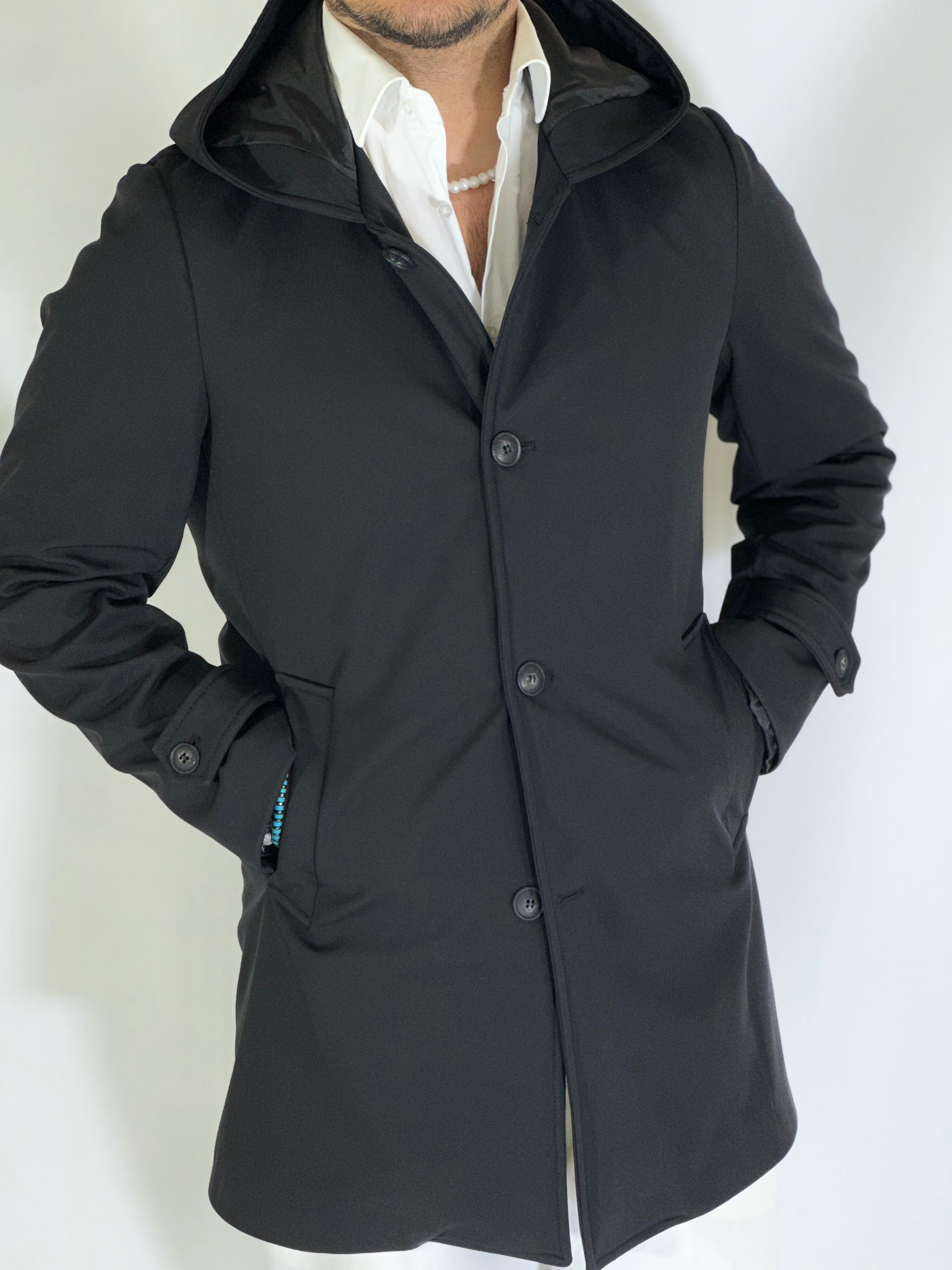 Trench con cappuccio nero DRAGON/520