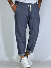 Pantalaccio effetto lino spigato blu NERANO