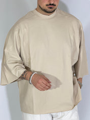 T-shirt over taglio vivo beige HM834