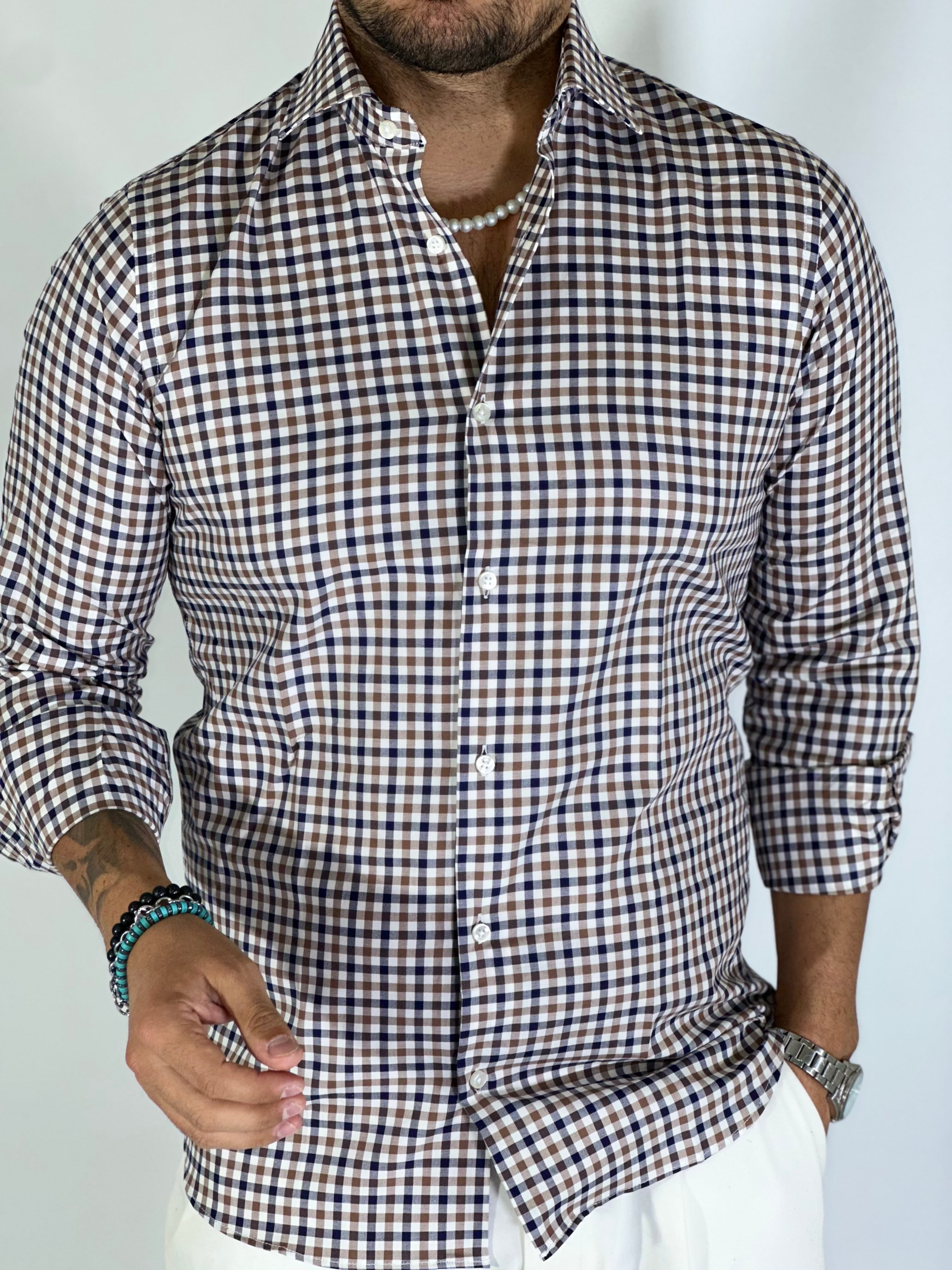 Camicia MIGLIACCIO blu/cammello EVEREST