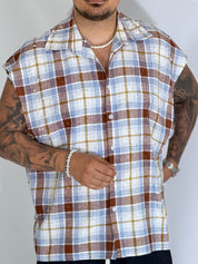 Camicia smanicata quadri blu AD1763