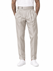 EXPLORER Pantalone vita alta con fibbie beige