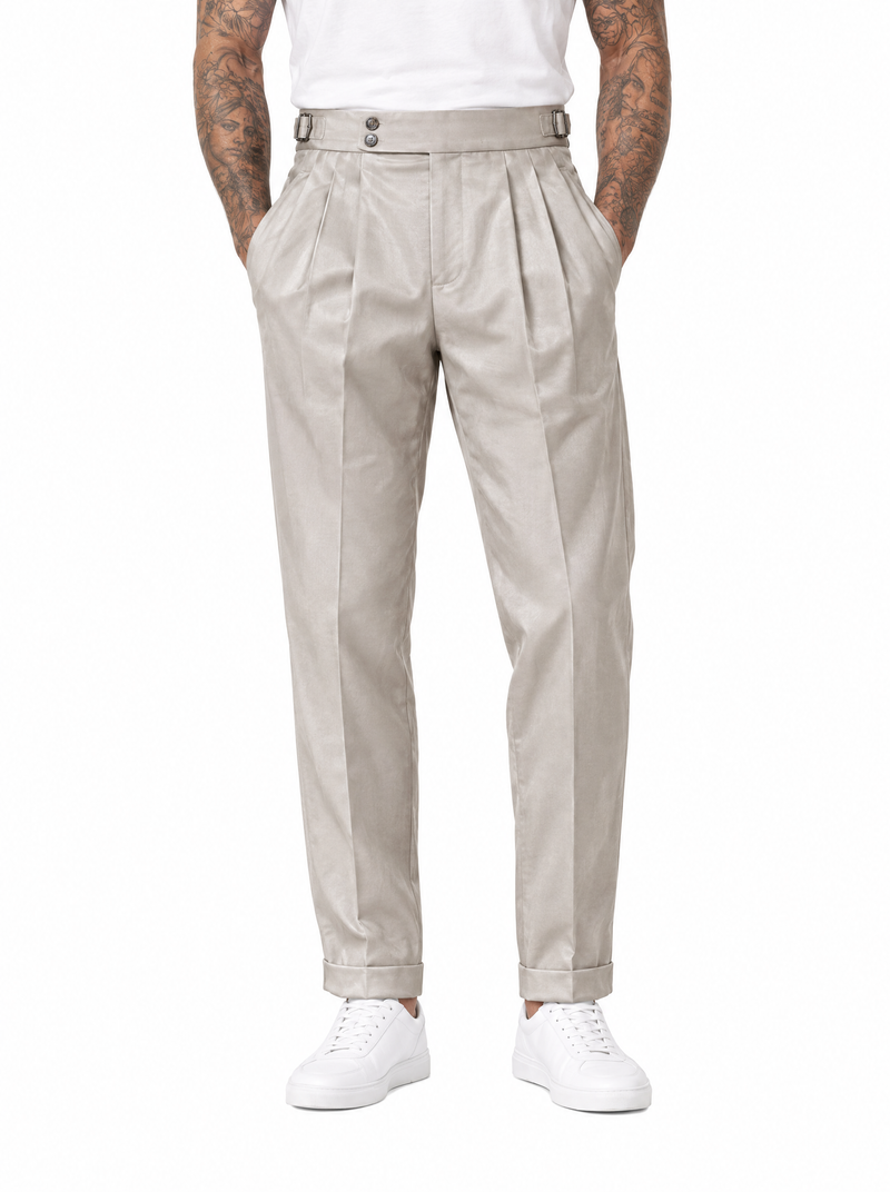 EXPLORER Pantalone vita alta con fibbie beige