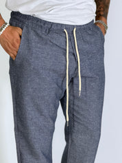 Pantalaccio effetto lino spigato blu NERANO