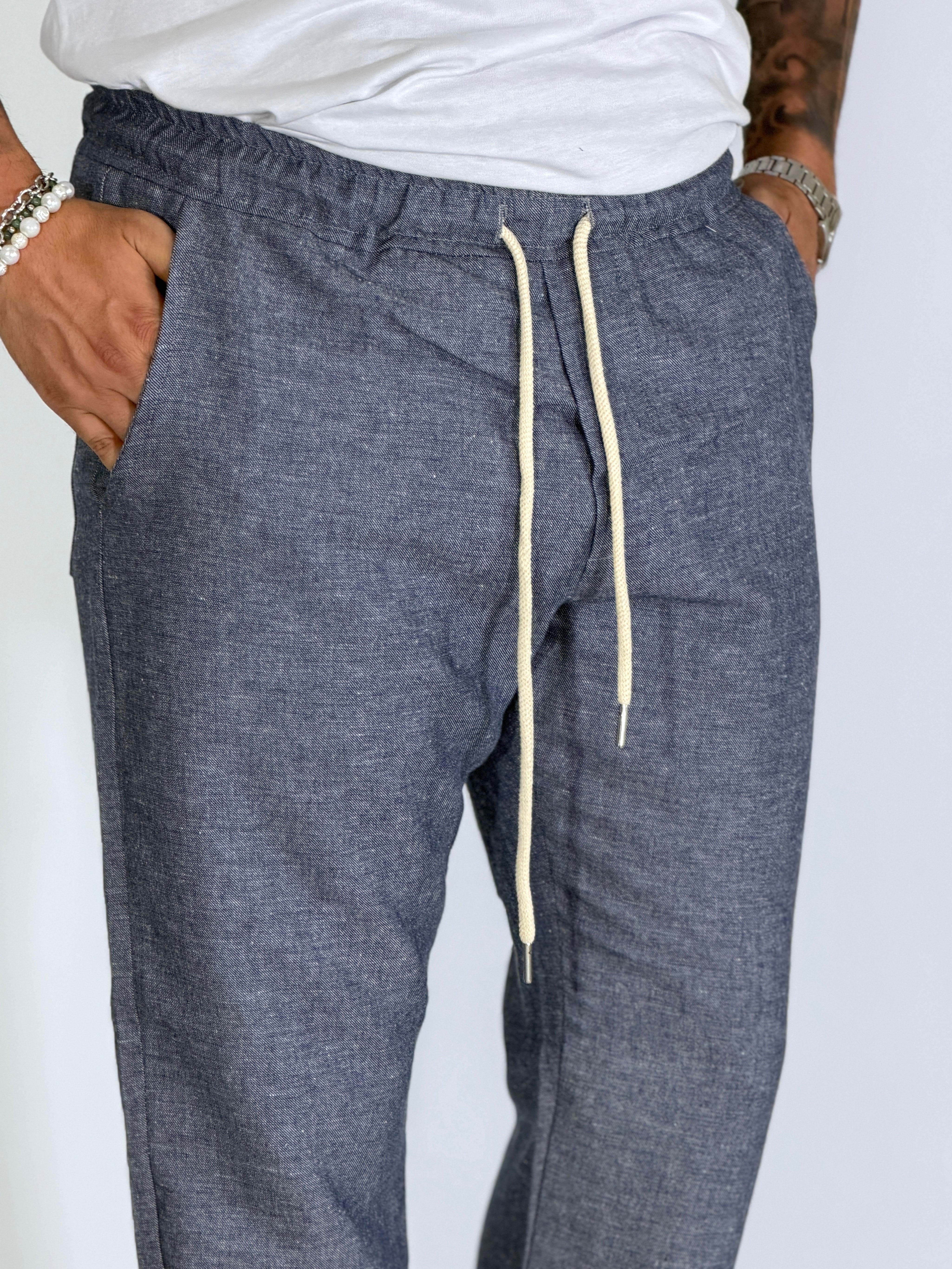 Pantalaccio effetto lino spigato blu NERANO