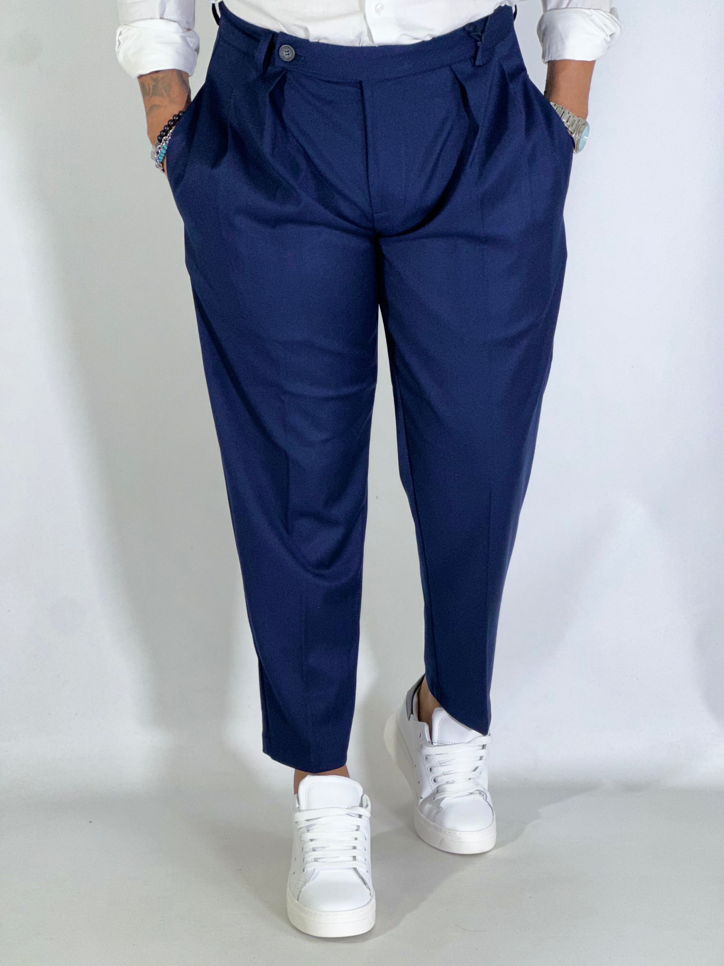 Pantalone elegante con pinces blu GP2151