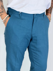 Pantalone in lino petrolio MAPPAMONDO