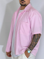 Camicia cropped rigata rosa ARNOLD