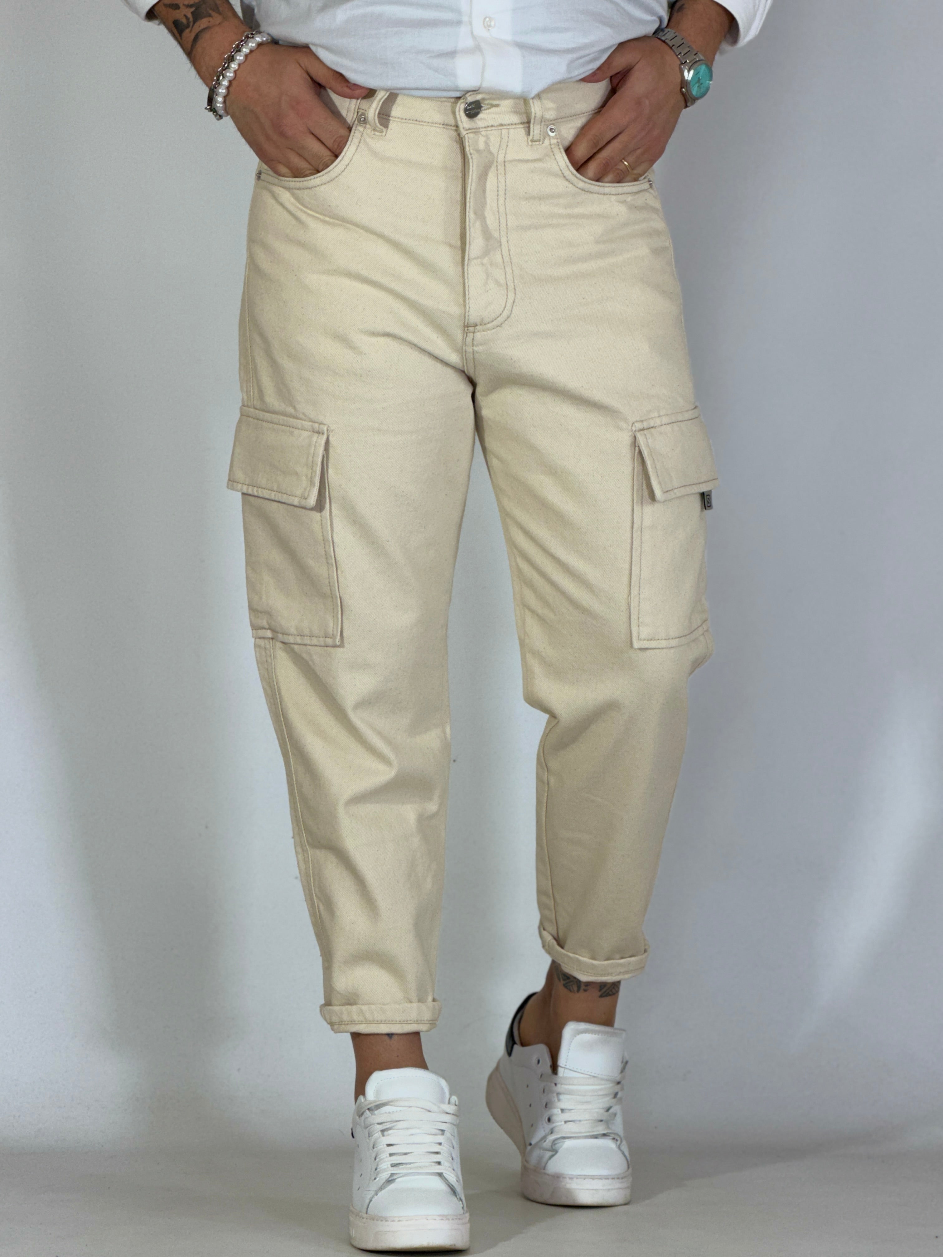 Pantalone loose fit cargo sabbia MALINDI