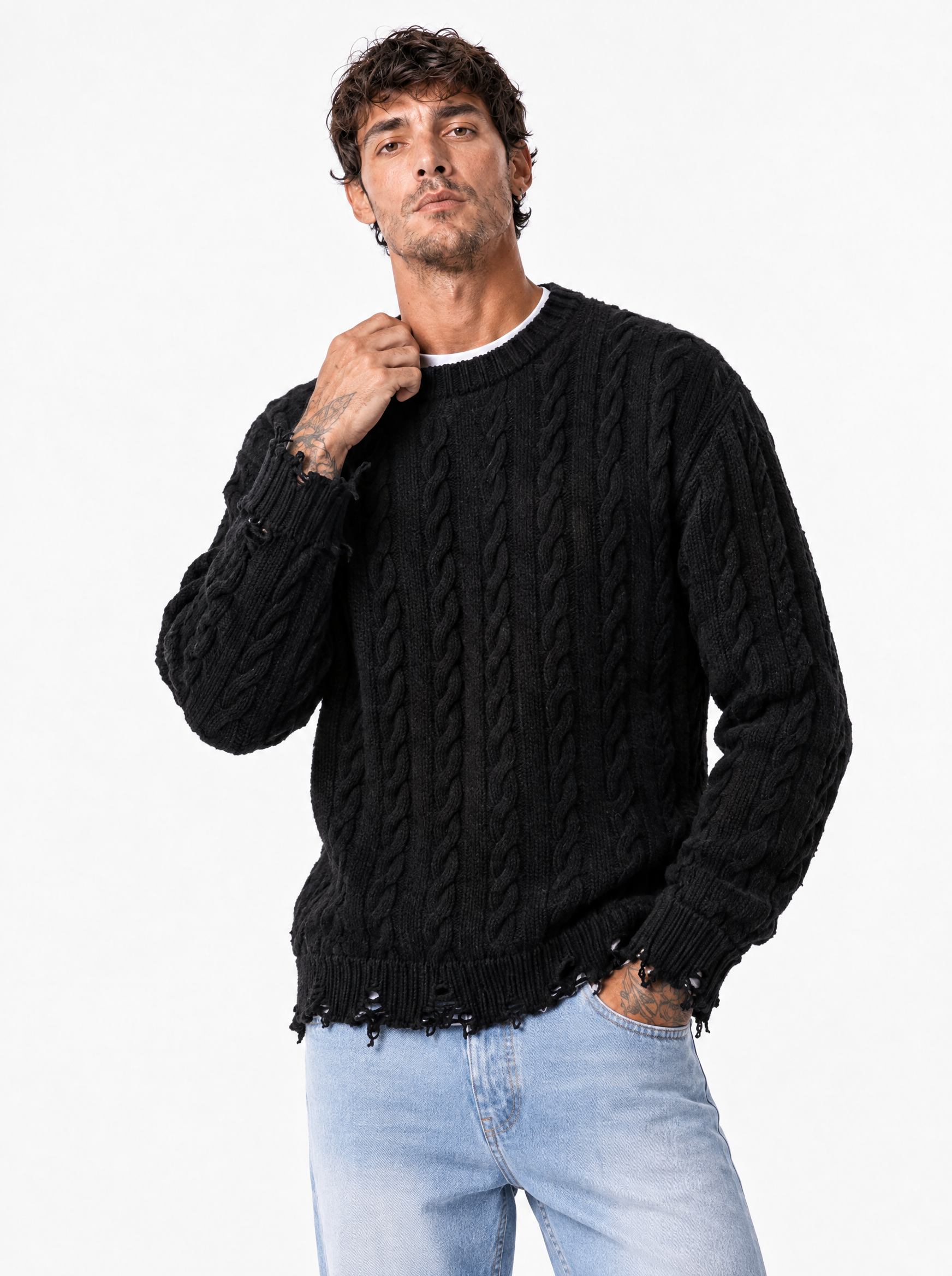 POLI BRAID Girocollo a treccia nero