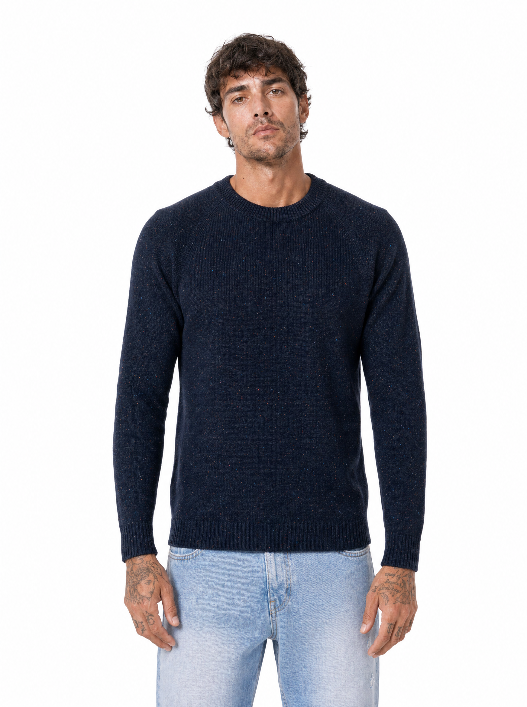 QUARTIERI Girocollo bottonato blu jeans