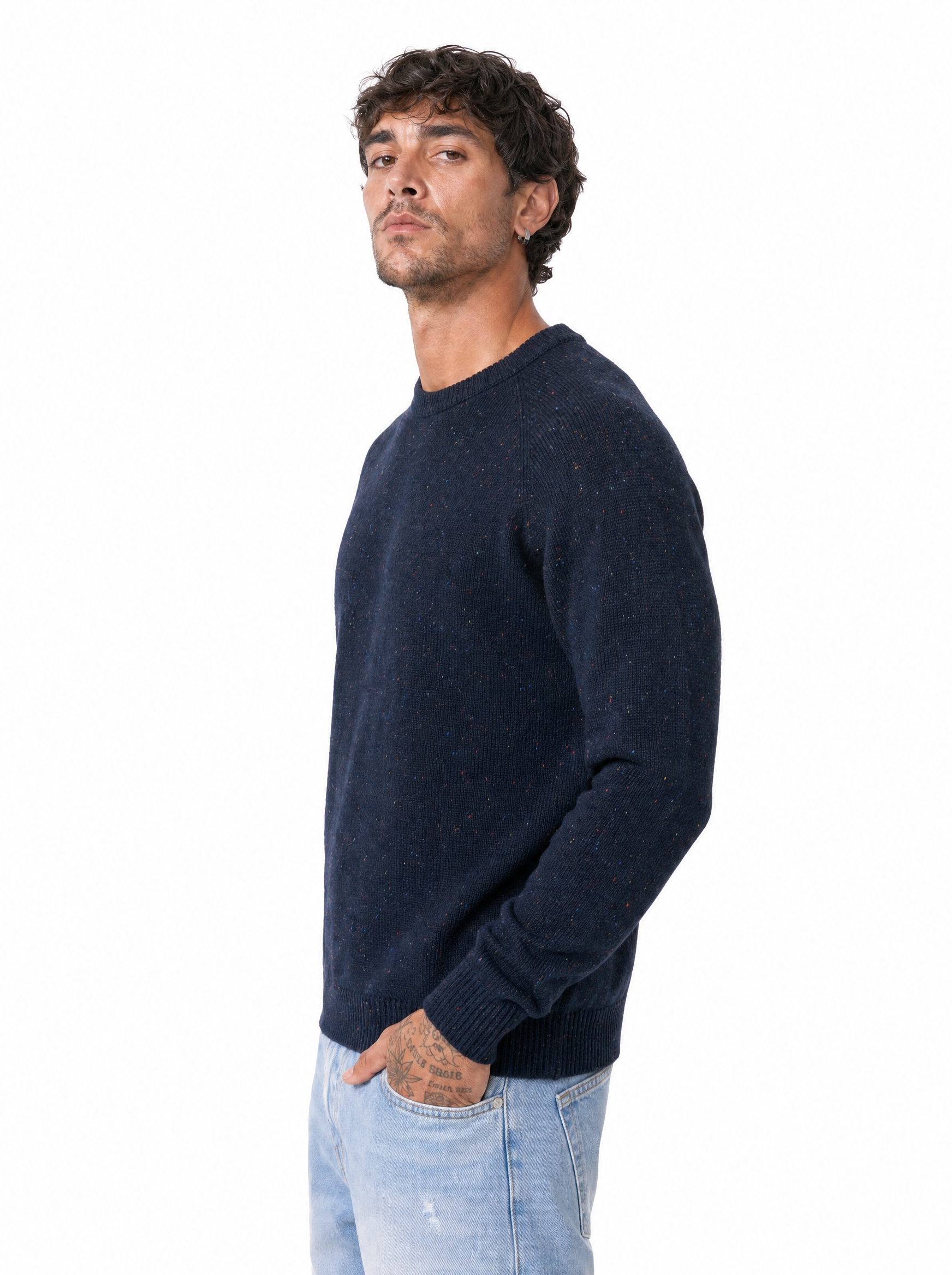 QUARTIERI Girocollo bottonato blu jeans