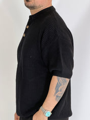 T-shirt serafino a costine nero VIP972A