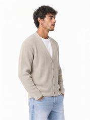 DAMON Cardigan basic a costine avorio