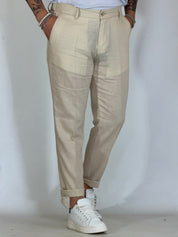 Pantalone in lino beige MAPPAMONDO