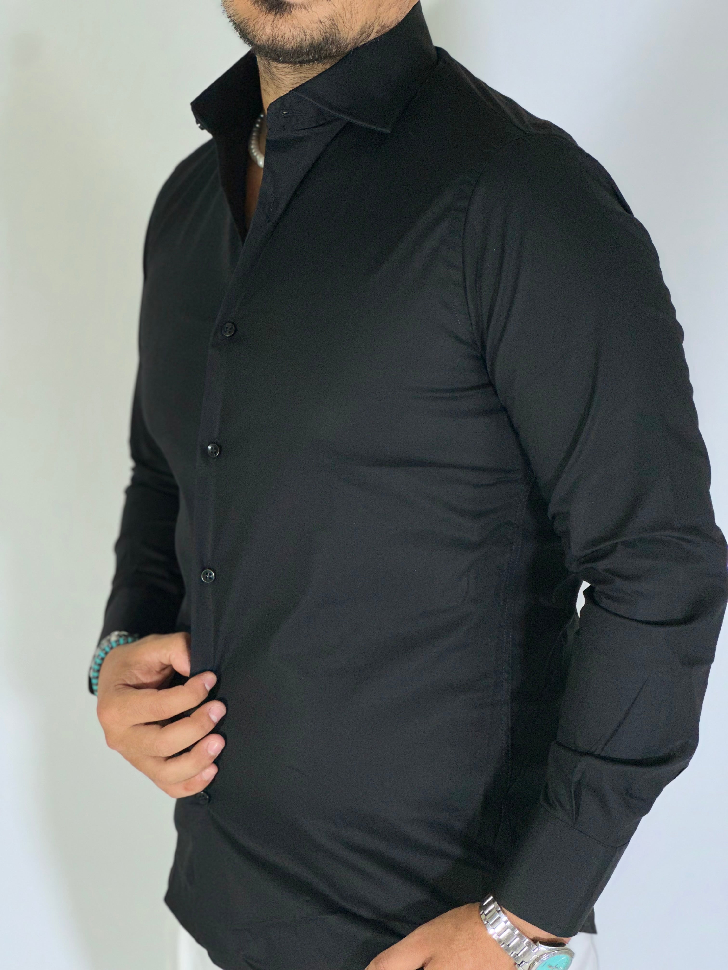 Camicia cotone basic nera MIGLIACCIO