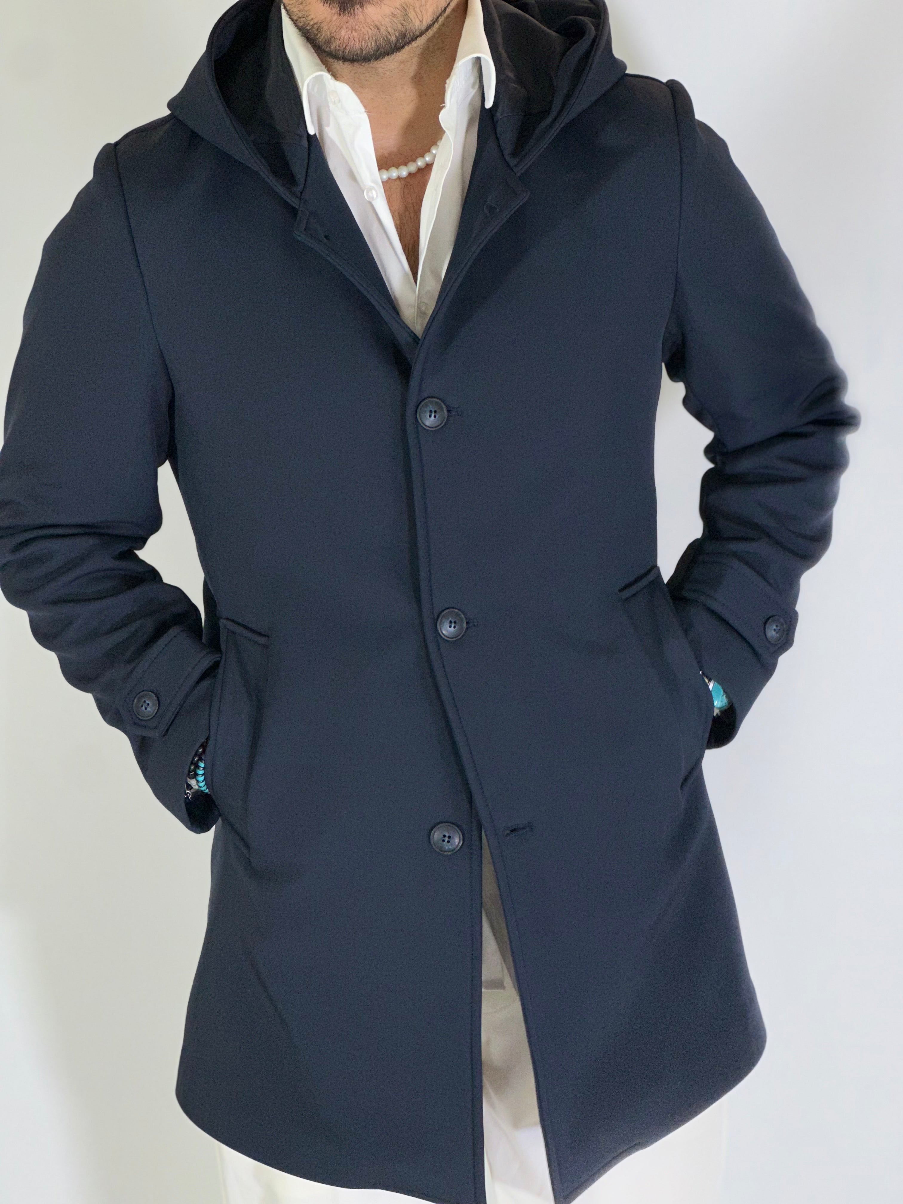 Trench con cappuccio blu DRAGON/520