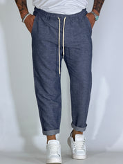 Pantalaccio effetto lino spigato blu NERANO