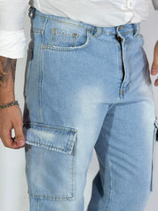 San Paolo · Jeans loose fit cargo chiaro