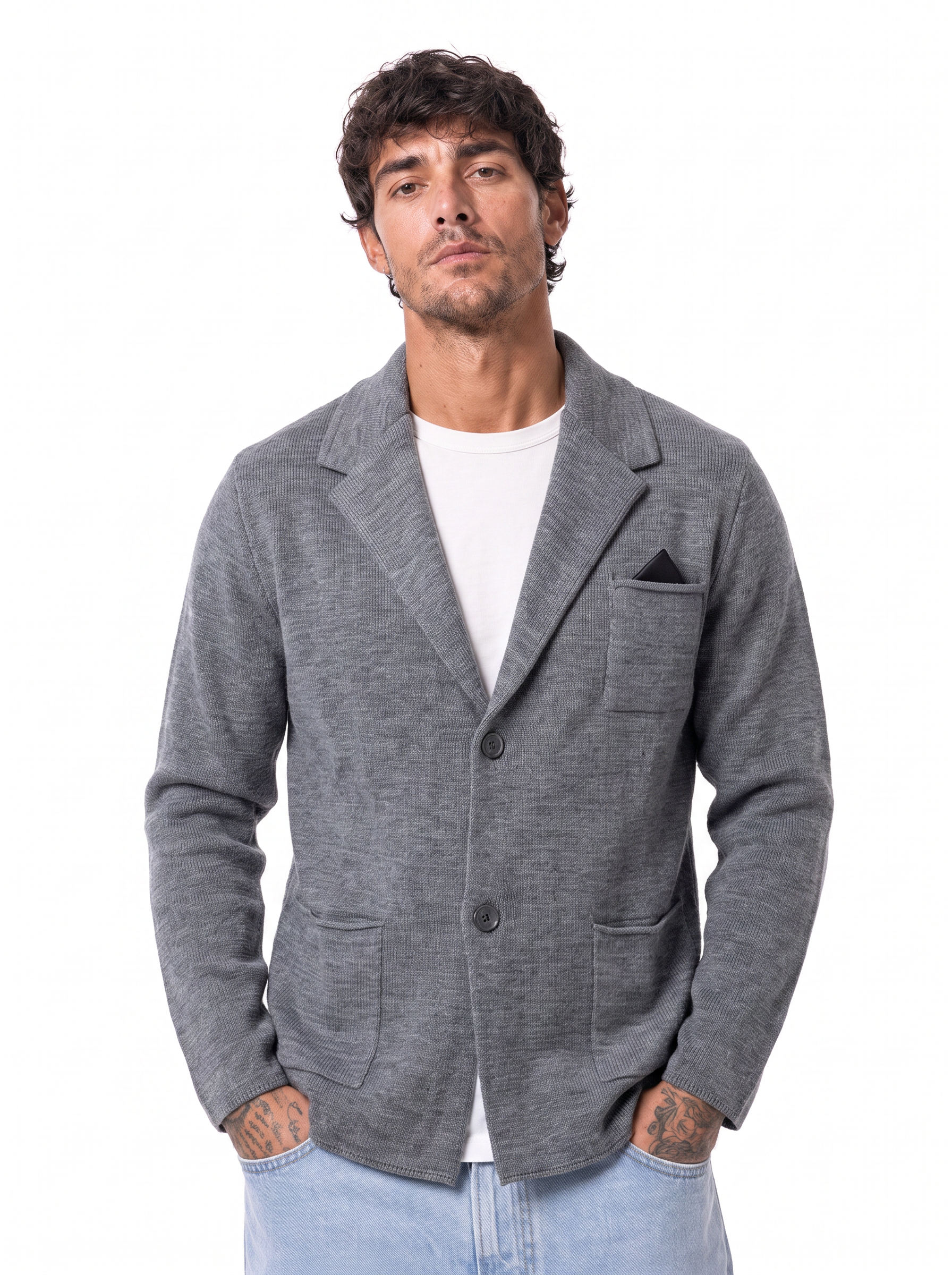PARKER cardigan pochette grigio