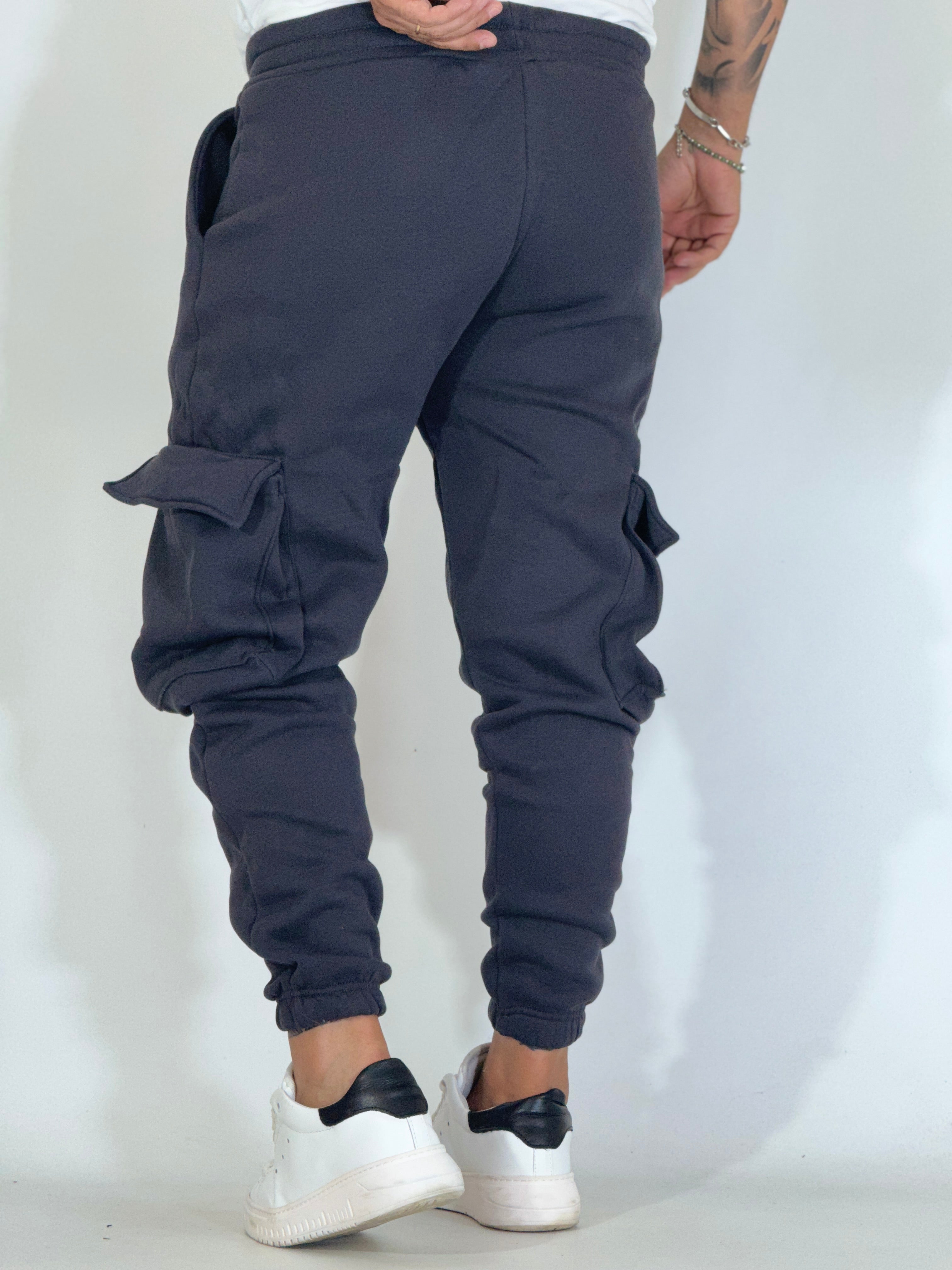 Pantalone tuta piombo felpato cargo AD151