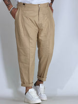 Nomad lino · Pantalone carrot con pince cammello